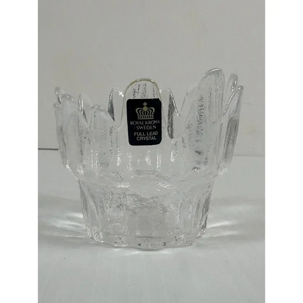 Vintage Sweden Royal Krona Candle Holder Crystal Rustic Ice Style Bengt Edenfalk